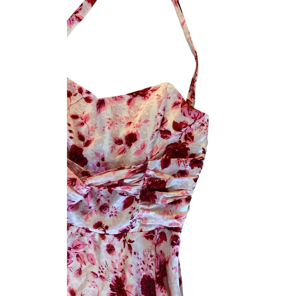 Vtg Betsey Johnson Silk Halter Dress Size 4 Pink‎ Red Floral Y2K Fit & Flare USA - Picture 11 of 16